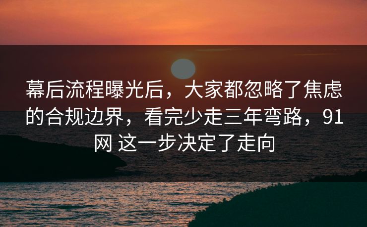 幕后流程曝光后，大家都忽略了焦虑的合规边界，看完少走三年弯路，91网 这一步决定了走向  第1张
