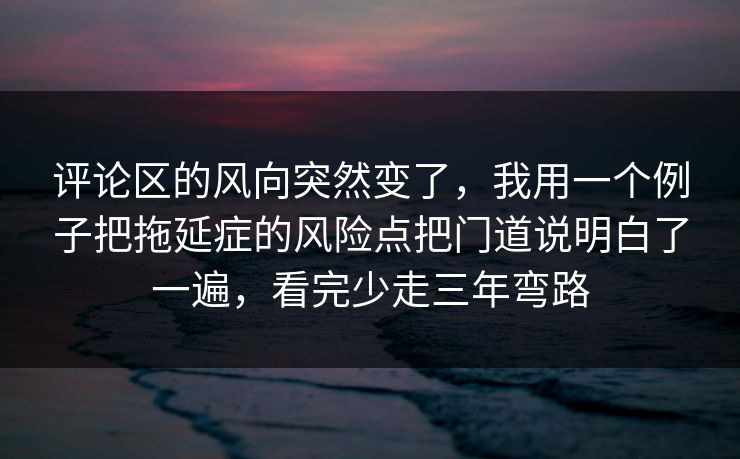评论区的风向突然变了，我用一个例子把拖延症的风险点把门道说明白了一遍，看完少走三年弯路  第1张