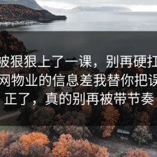 今天被狠狠上了一课，别再硬扛：91爆料网物业的信息差我替你把误区纠正了，真的别再被带节奏