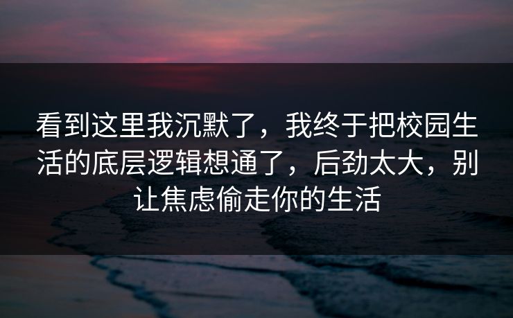 看到这里我沉默了,我终于把校园生活的底层逻辑想通了,后劲太大,别让焦虑偷走你的生活 第1张 看到这里我沉默了,我终于把校园生活的底层逻辑想通了,后劲太大,别让焦虑偷走你的生活 第1张