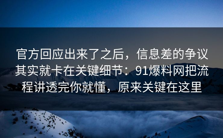 官方回应出来了之后，信息差的争议其实就卡在关键细节：91爆料网把流程讲透完你就懂，原来关键在这里