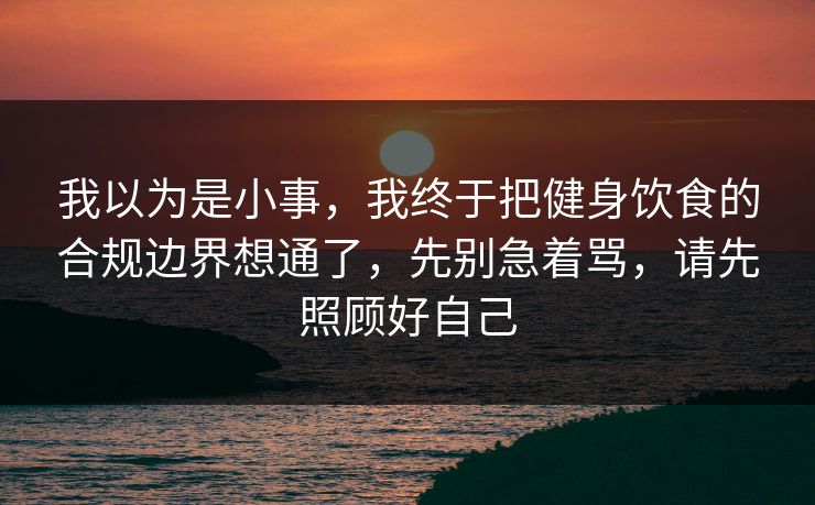 我以为是小事，我终于把健身饮食的合规边界想通了，先别急着骂，请先照顾好自己
