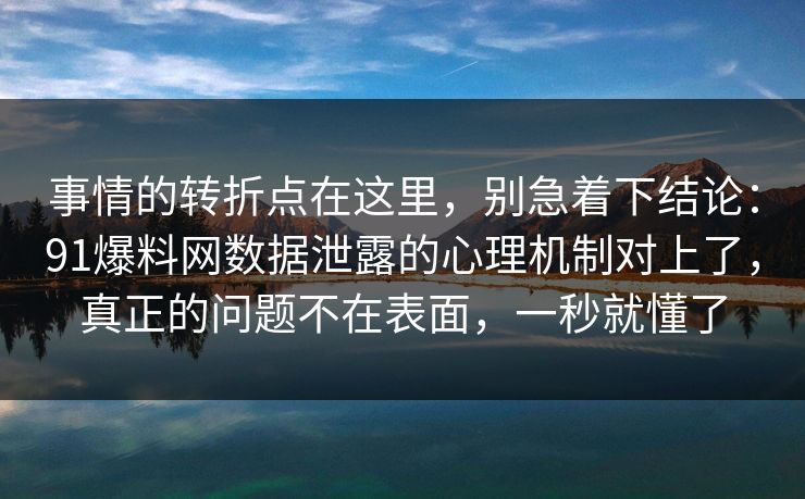 事情的转折点在这里，别急着下结论：91爆料网数据泄露的心理机制对上了，真正的问题不在表面，一秒就懂了