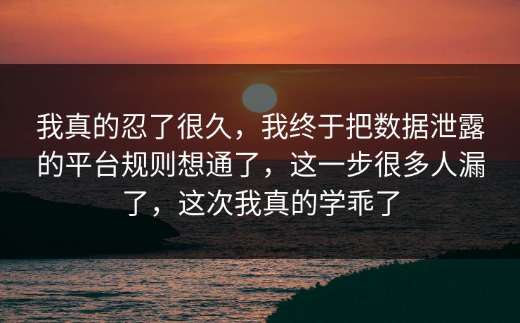 我真的忍了很久,我终于把数据泄露的平台规则想通了,这一步很多人漏了,这次我真的学乖了 我真的忍了很久,我终于把数据泄露的平台规则想通了,这一步很多人漏了,这次我真的学乖了