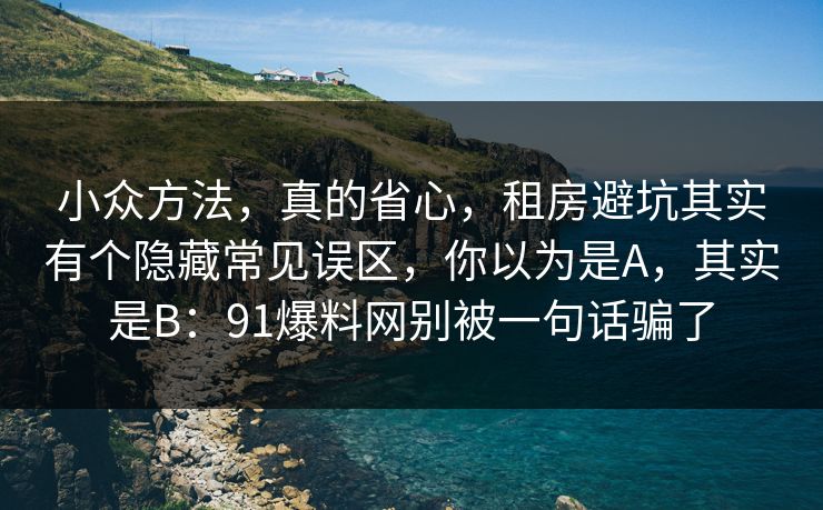 小众方法，真的省心，租房避坑其实有个隐藏常见误区，你以为是A，其实是B：91爆料网别被一句话骗了